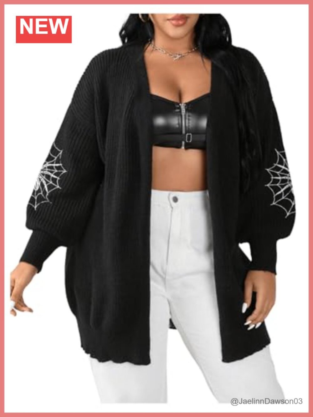Women's Plus Size Sweater Cardigan Oversized Goth Spiderweb Knit Long Sleeve